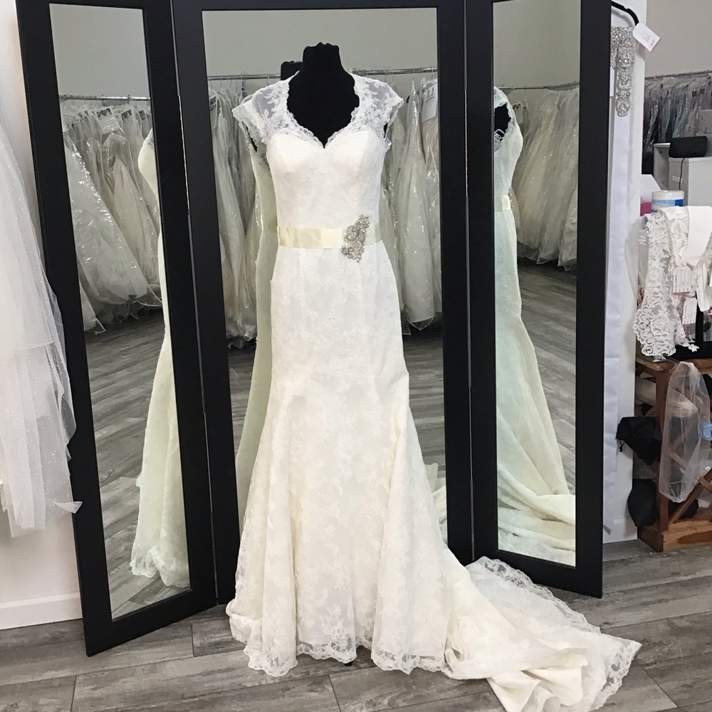 Lace Cap Sleeve Bridal Gown with Satin Sash
